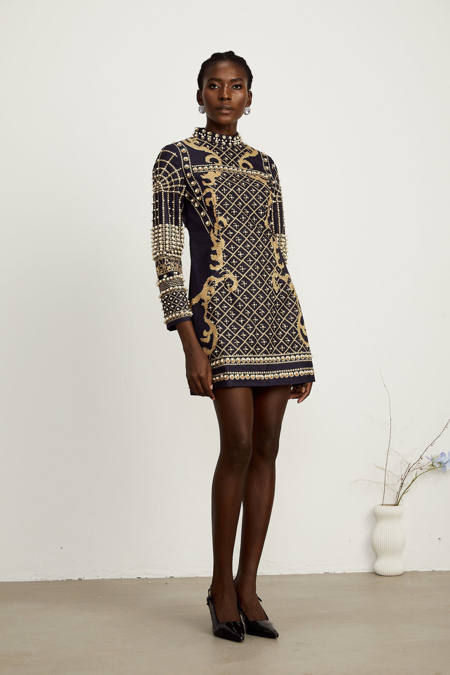 Ysabella faux-pearl long-sleeve mini dress (US Only)