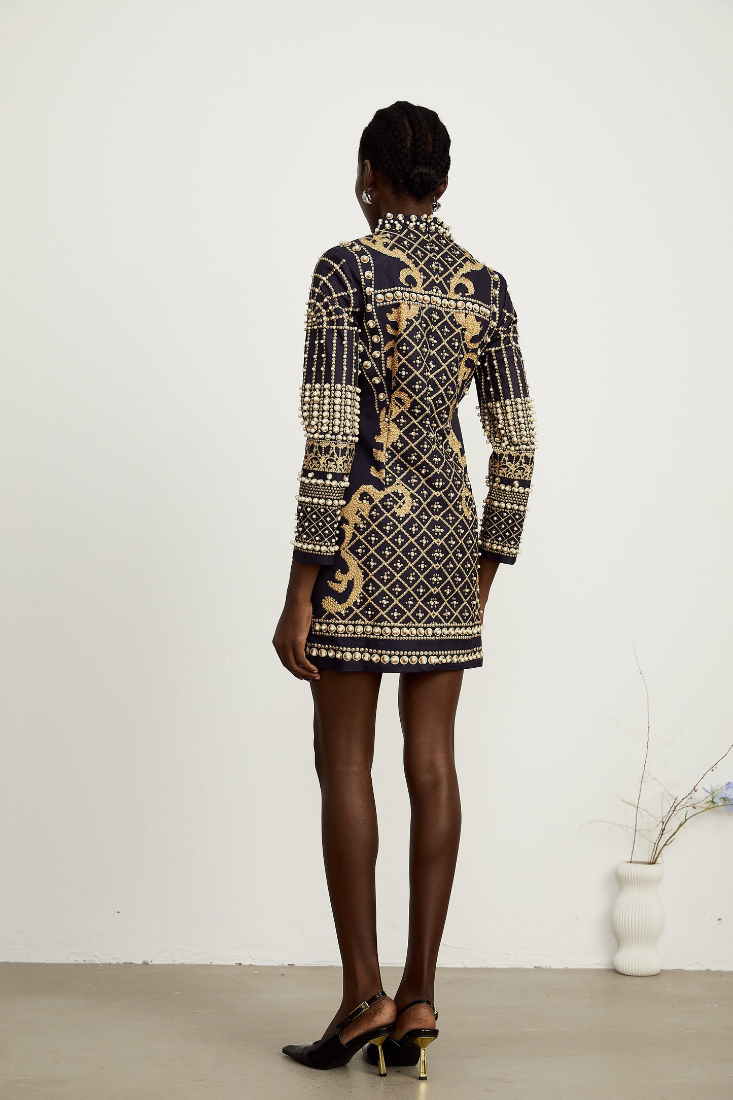 Ysabella faux-pearl long-sleeve mini dress (US Only)