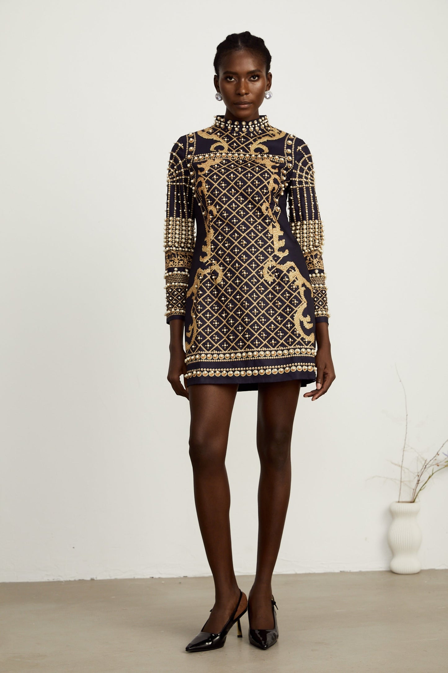Ysabella faux-pearl long-sleeve mini dress (US Only)