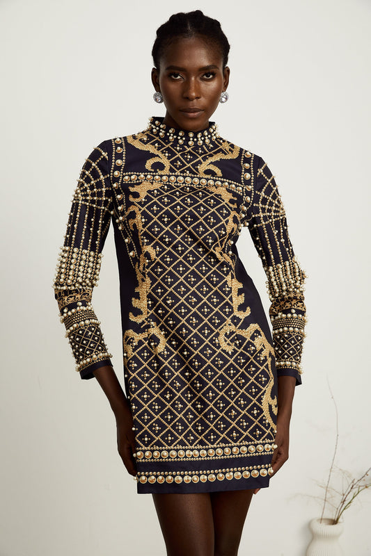 Ysabella faux-pearl long-sleeve mini dress (US Only)