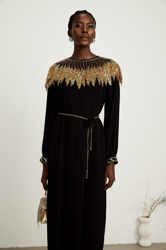 Hélène black sequin tulle-panel ribbed midi dress (US Only)