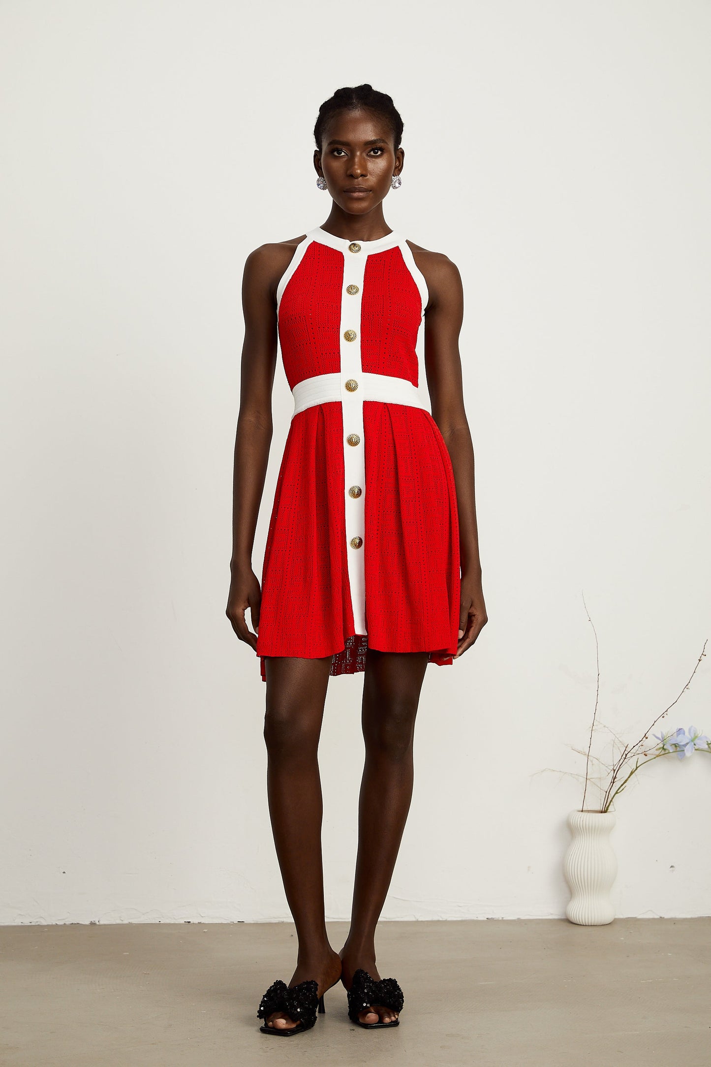 Jasmine red contrast-trim sleeveless knit mini dress (US Only)