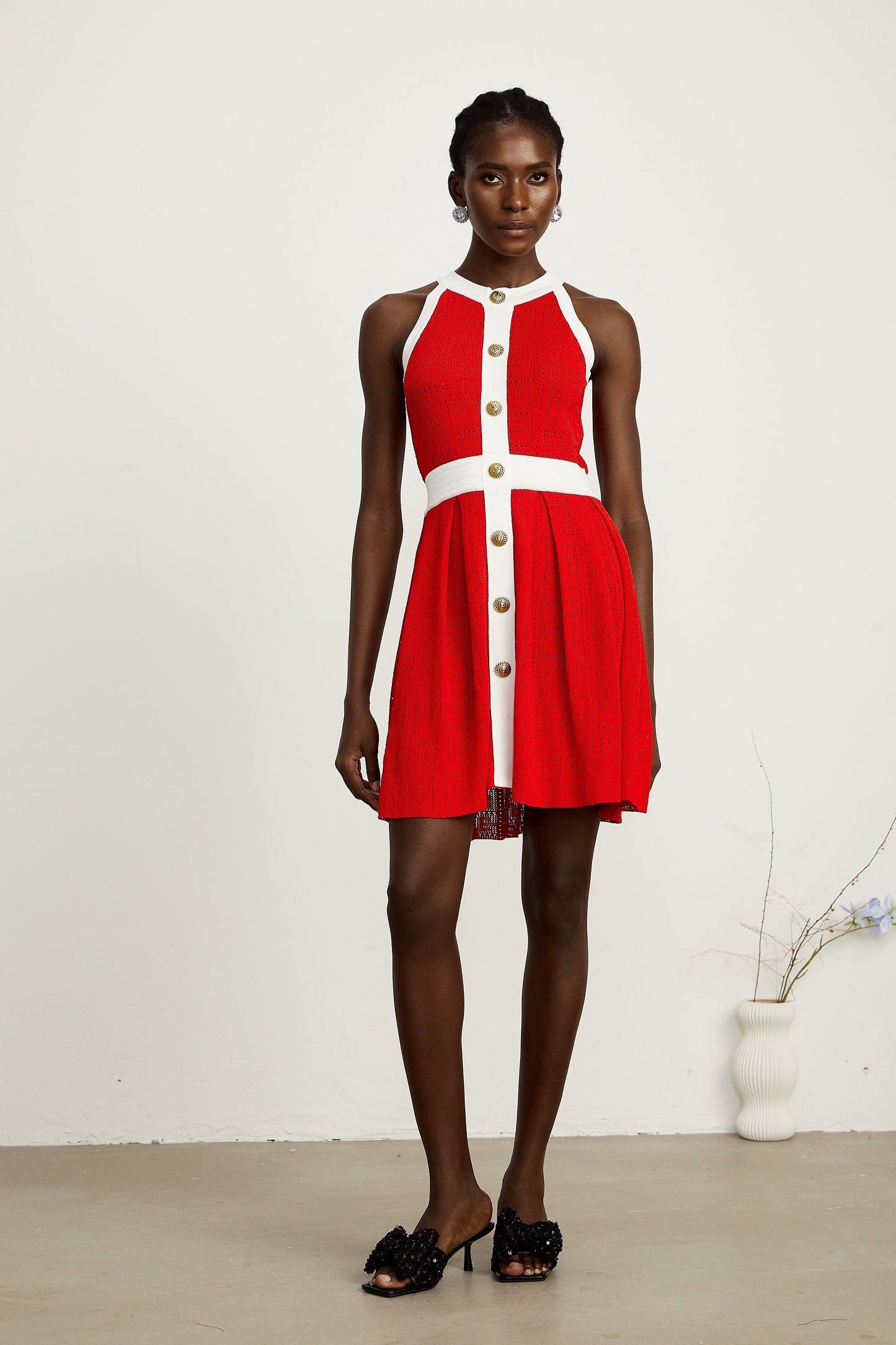 Jasmine red contrast-trim sleeveless knit mini dress (US Only)