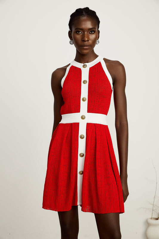 Jasmine red contrast-trim sleeveless knit mini dress (US Only)