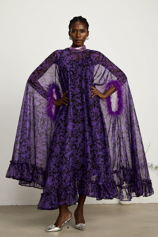 Lisette feather-trim batwing-sleeve maxi dress