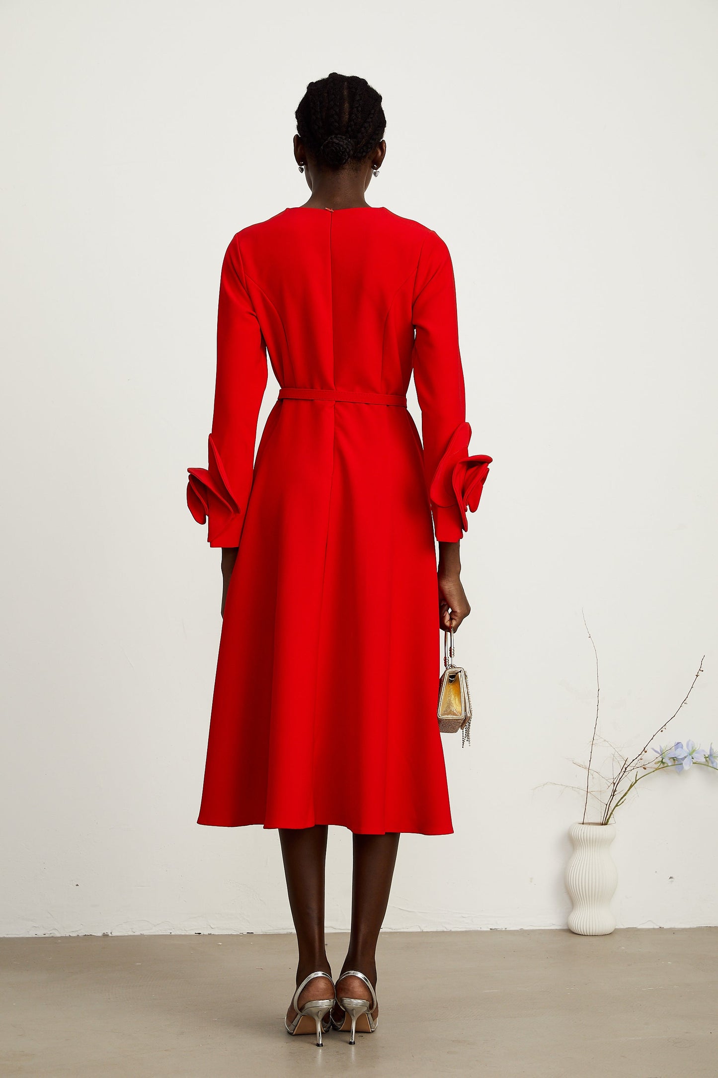 Aurelia red long-sleeve floral dress