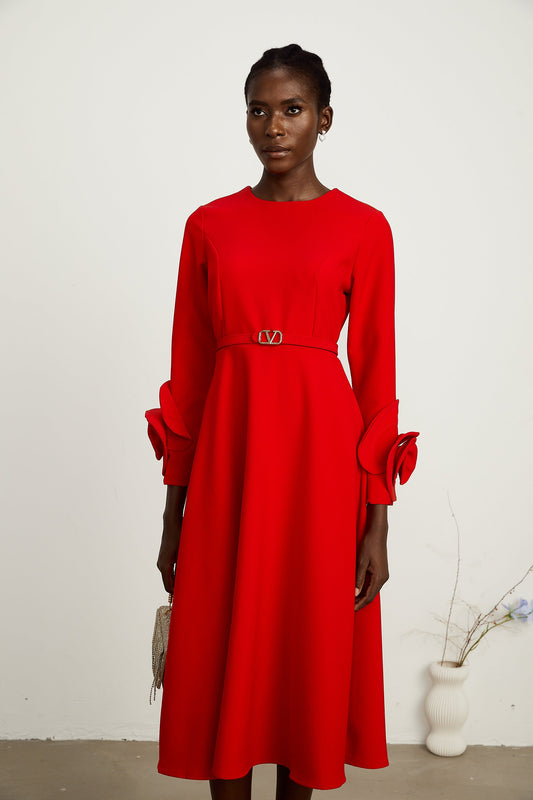 Aurelia red long-sleeve floral dress