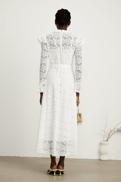 Clotilde white floral-embroidered midi dress