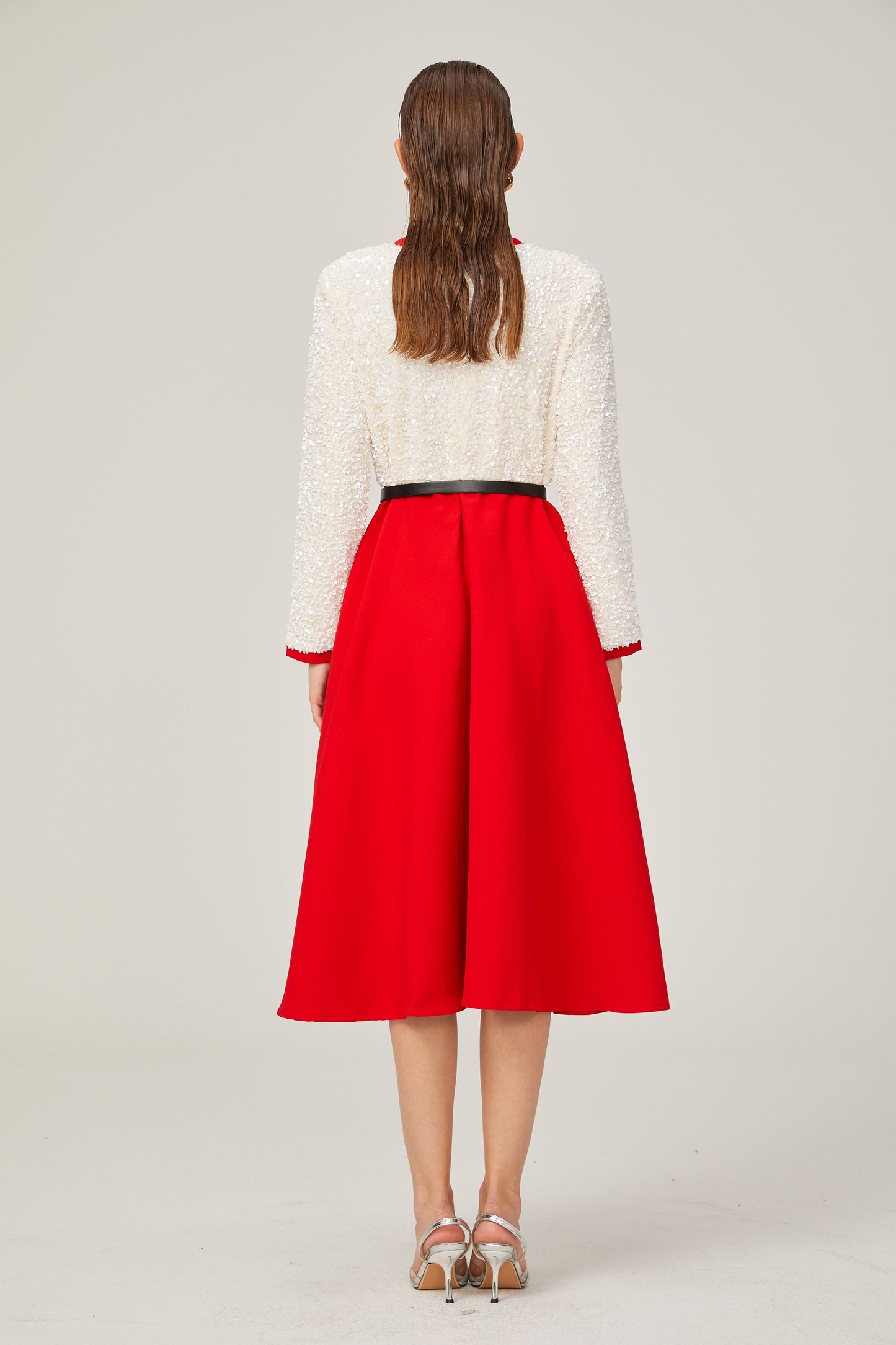 Chloé red long-sleeve sequined patchwork midi dress (US Only)