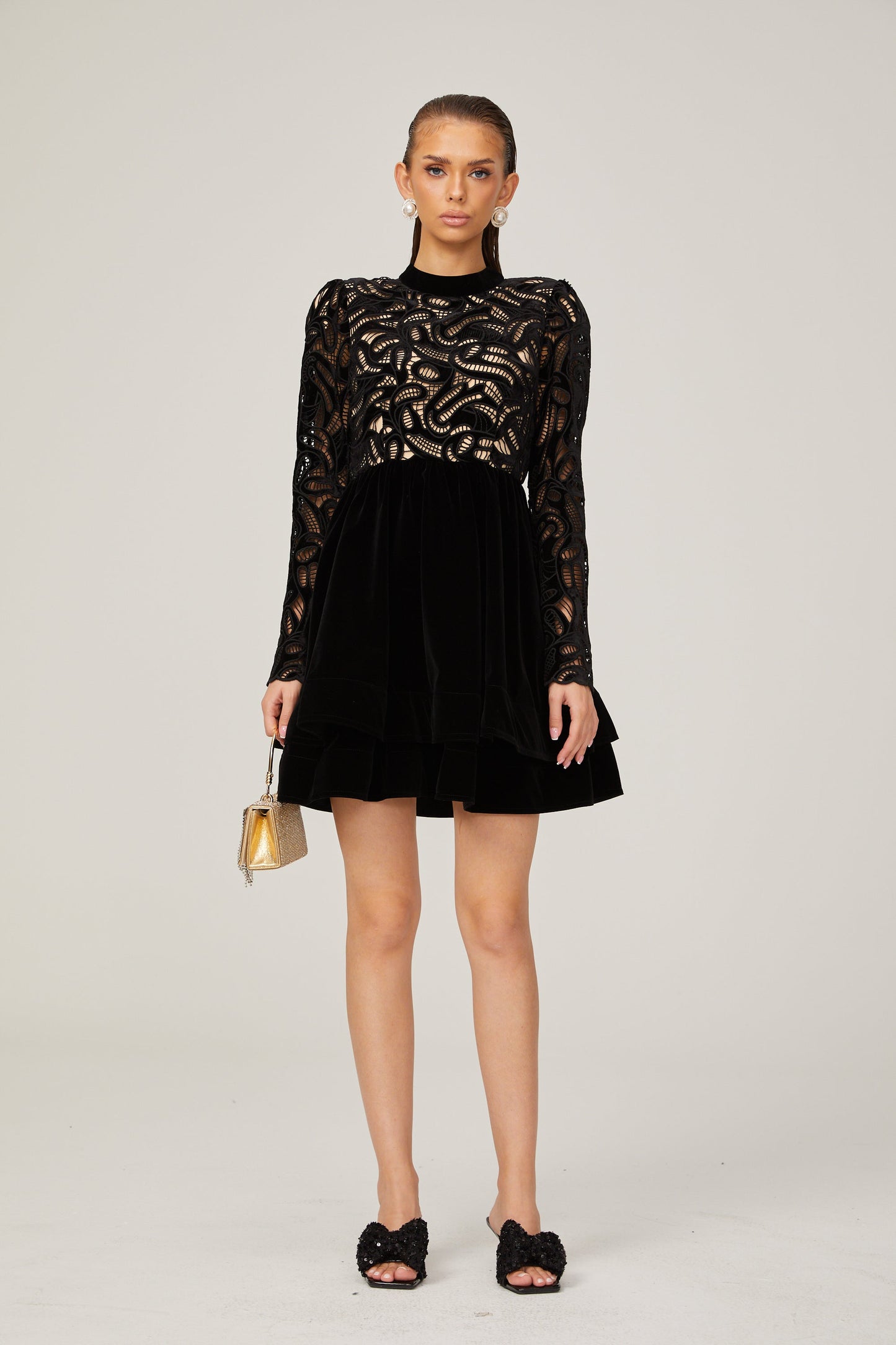 Manon black velvet cut-out mini dress (US Only)