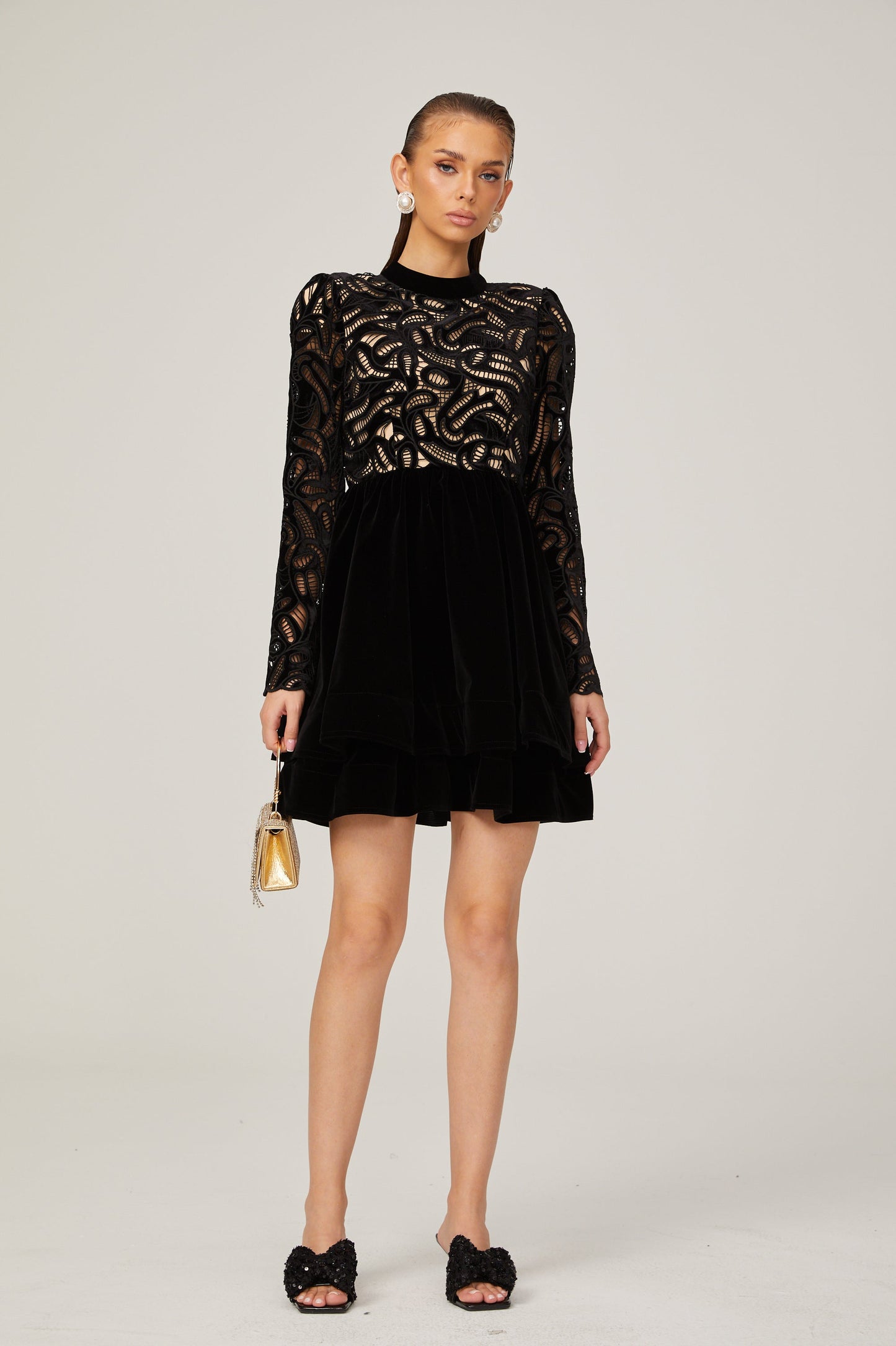 Manon black velvet cut-out mini dress (US Only)