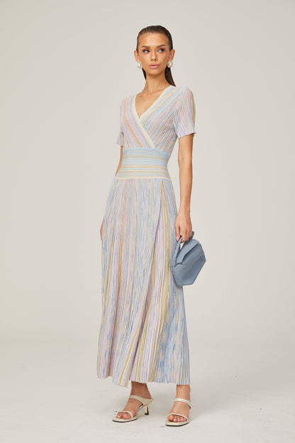 Diane contrast-color pinstripe rib-knit midi dress