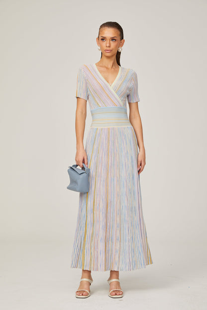 Diane contrast-color pinstripe rib-knit midi dress