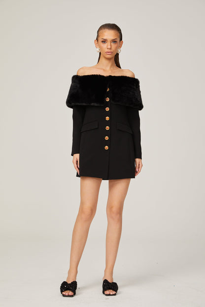 Céline black faux-fur off-shoulder mini dress (US Only)