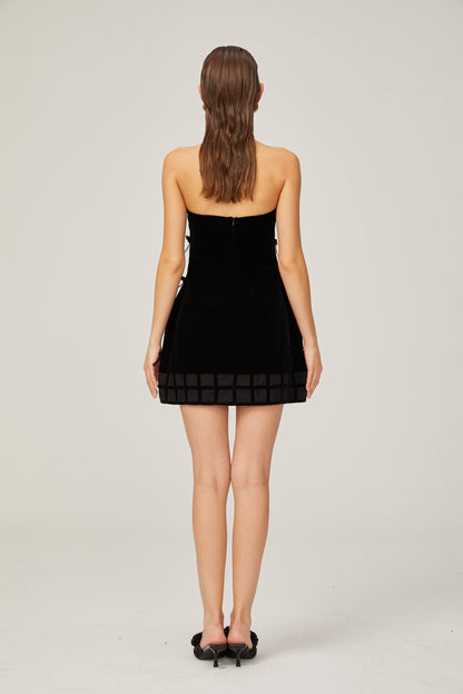 Geneviève black bow-detail mini dress