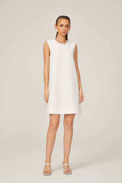 Elisabeth A-line sleeveless beaded tweed mini dress in White (US Only)