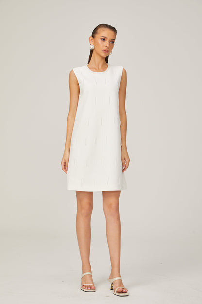 Elisabeth A-line sleeveless beaded tweed mini dress in White (US Only)
