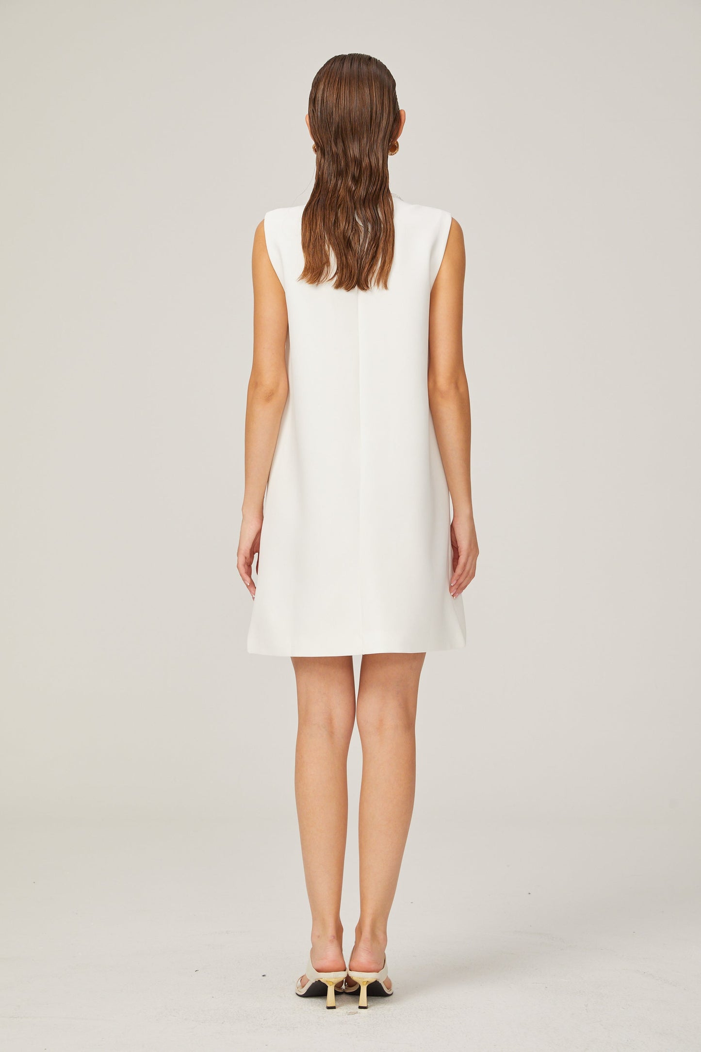 Elisabeth A-line sleeveless beaded tweed mini dress in White (US Only)
