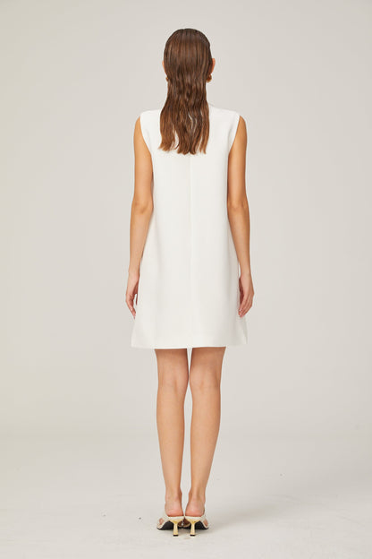 Elisabeth A-line sleeveless beaded tweed mini dress in White (US Only)