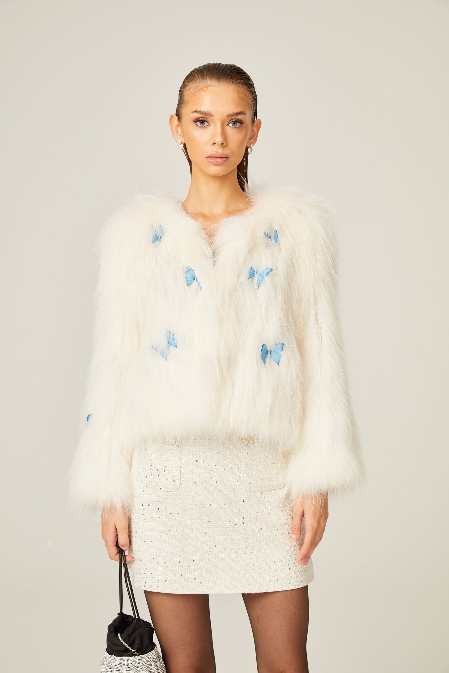 Amelina white fur butterfly jacket
