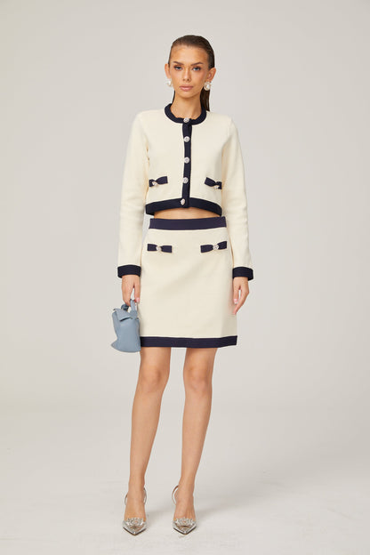 Émeline bow-detail knitted cardigan & skirt matching set