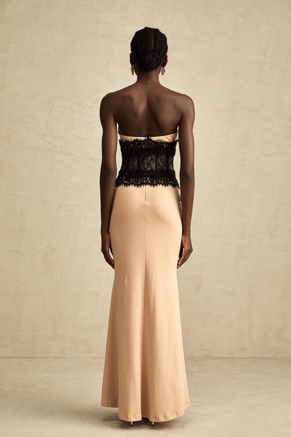 Delphine lace-panel off-shoulder corset maxi dress (US Only)
