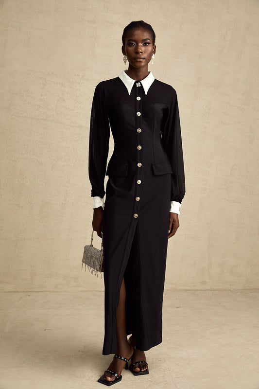 Cyrielle contrast-color semi-sheer maxi dress