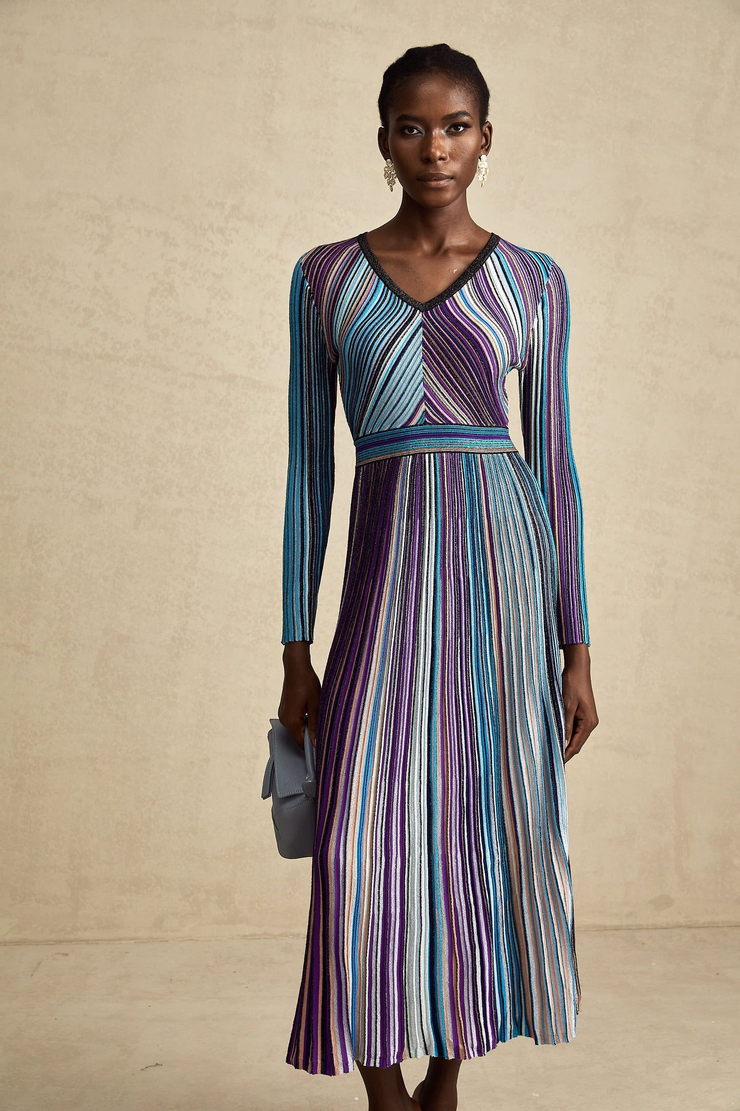 Mathilde metallic pleated midi dress in Blue (US Only)