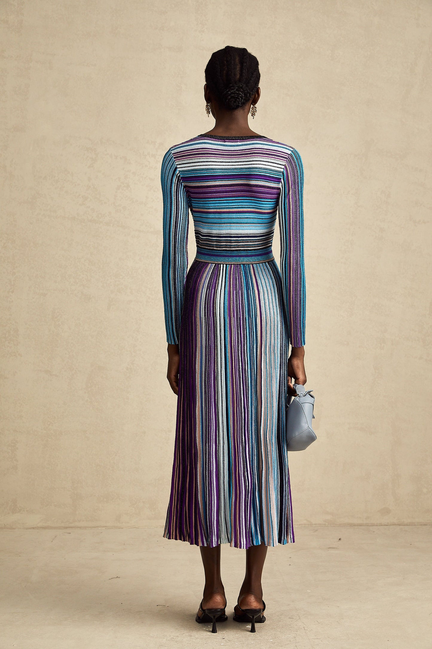 Mathilde metallic pleated midi dress in Blue (US Only)