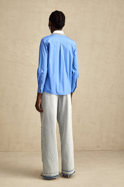 Émilie blue rhinestone color-block shirt