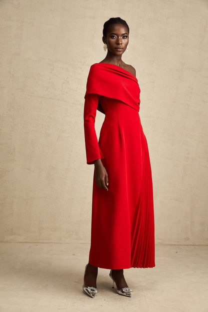 Valentine high-slit pleated maxi dress in Red