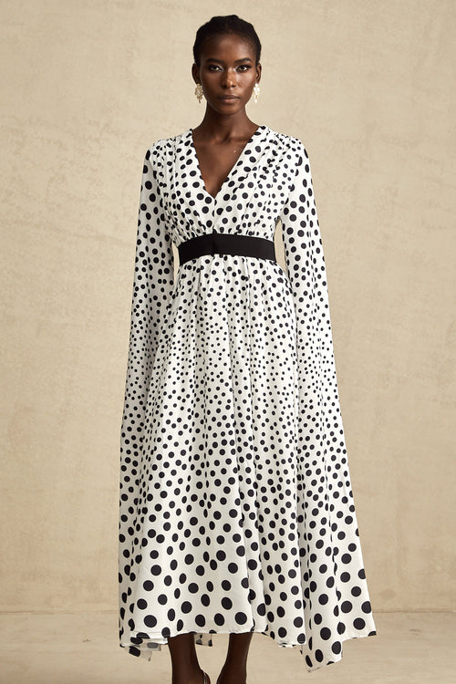 Brigitte white polka-dot slit-sleeve midi dress (US Only)