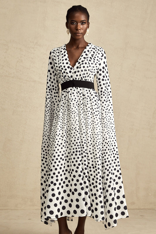 Brigitte white polka-dot slit-sleeve midi dress (US Only)