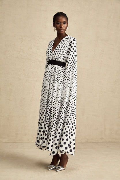 Brigitte white polka-dot slit-sleeve midi dress (US Only)