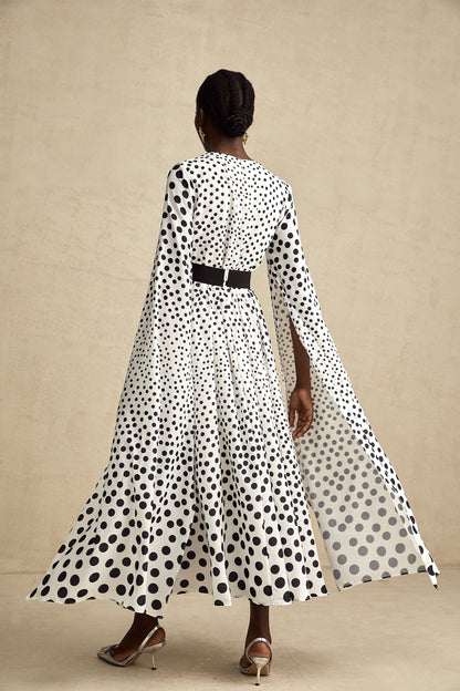 Brigitte white polka-dot slit-sleeve midi dress (US Only)