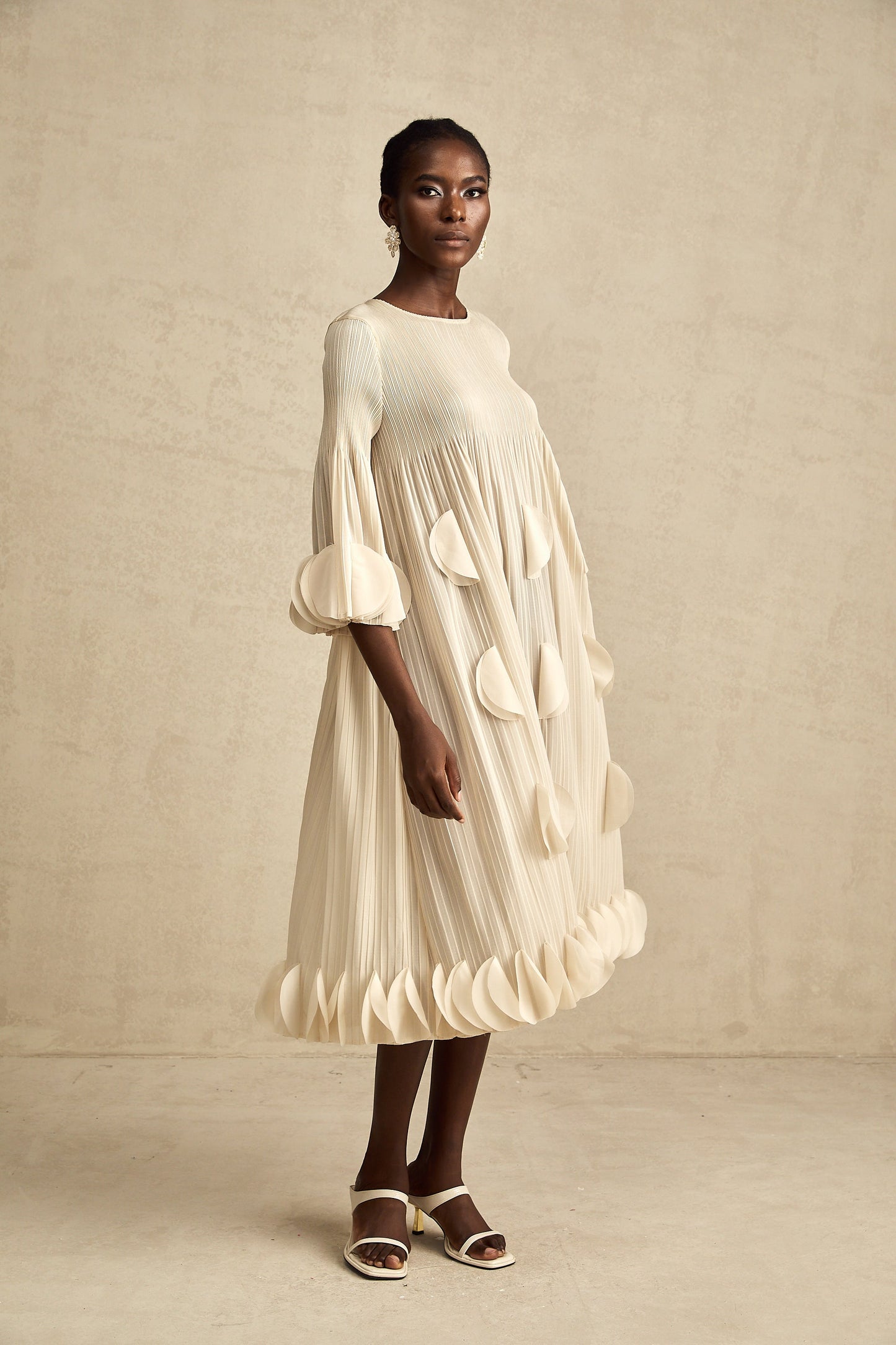 Alizée 3d-petal pleated midi dress