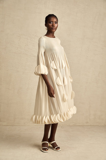 Alizée 3d-petal pleated midi dress