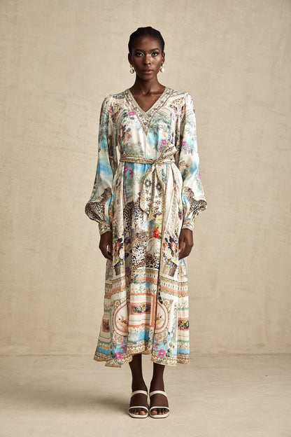 Léna belted V-neck midi dress