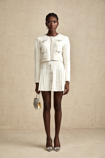 Fabienne white embellished jacket & skirt matching set