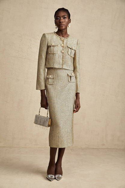 Aëlle gold tweed sequin jacket & skirt matching set