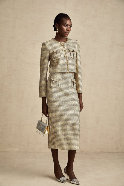 Aëlle gold tweed sequin jacket & skirt matching set
