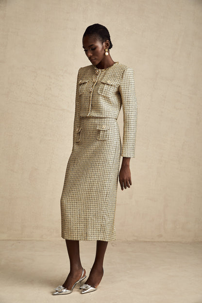 Aëlle gold tweed sequin jacket & skirt matching set