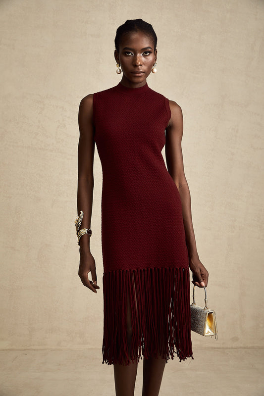 Céline red fringe-detail knitted midi dress (US Only)