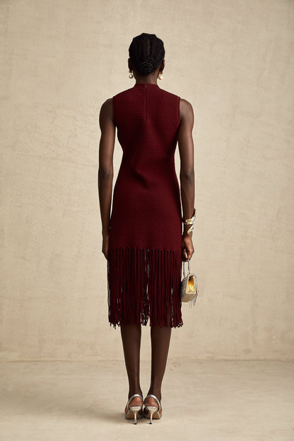 Céline red fringe-detail knitted midi dress (US Only)