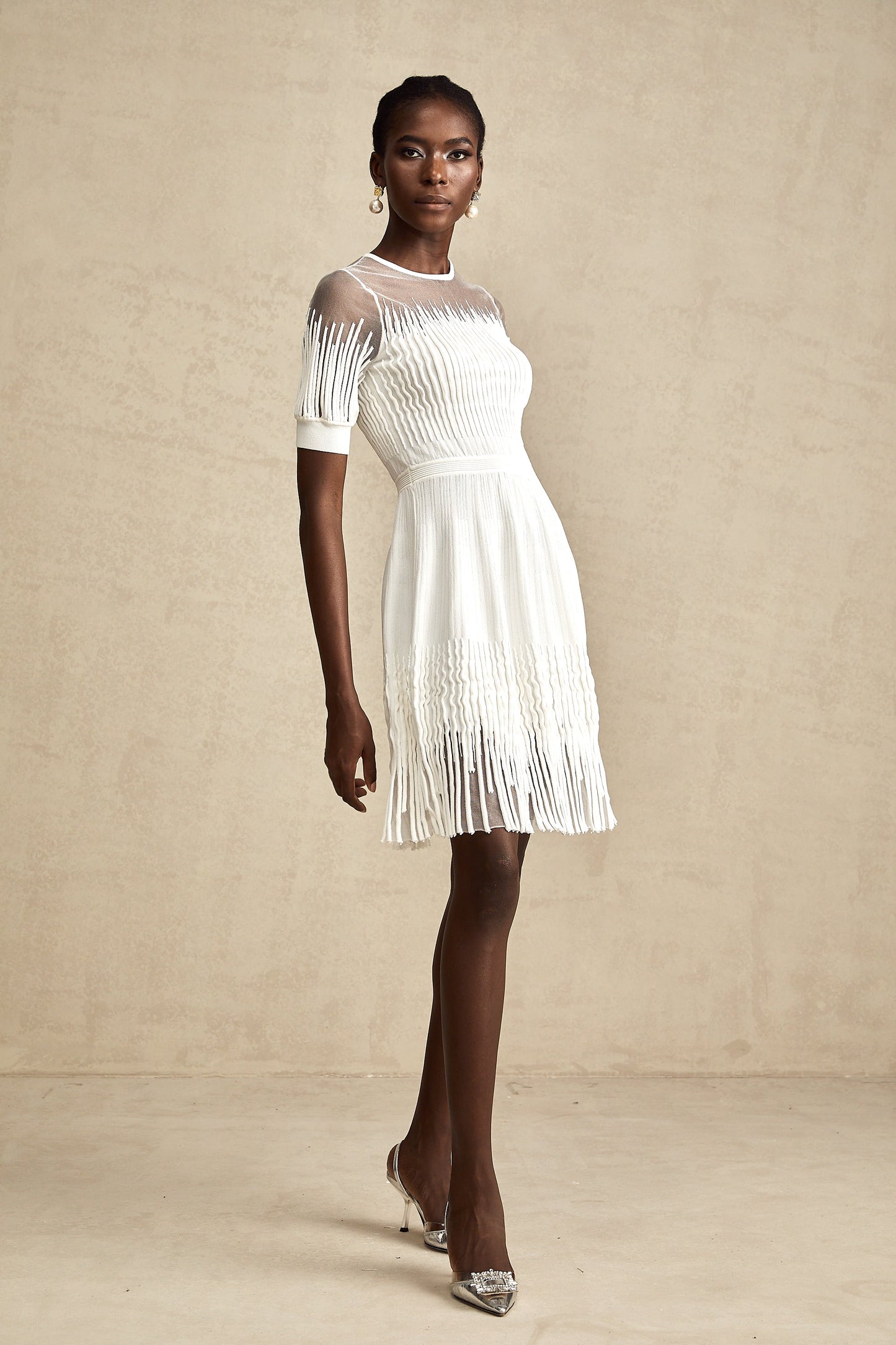 Juliette white fringe semi-sheer mini dress (US Only)