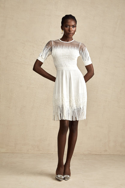 Juliette white fringe semi-sheer mini dress (US Only)