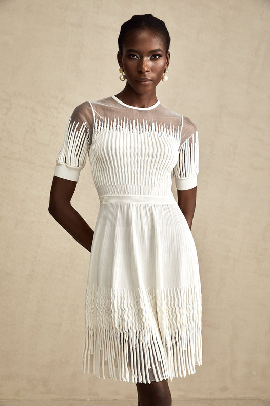 Juliette white fringe semi-sheer mini dress (US Only)