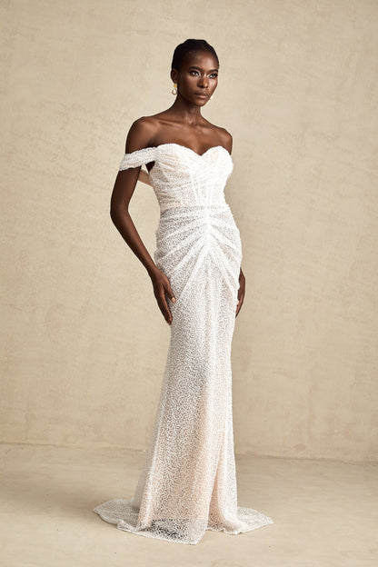 Margot white embellished off-shoulder maxi dress (US Only)