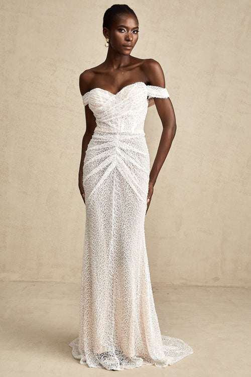 Margot white embellished off-shoulder maxi dress (US Only)