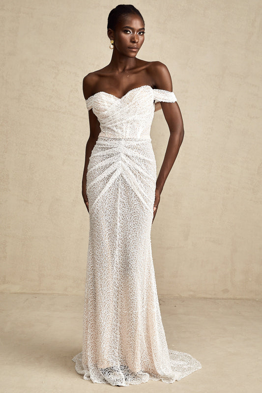 Margot white embellished off-shoulder maxi dress (US Only)
